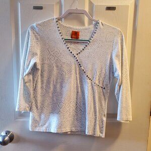 Women's 3/4 sleeved light blue and white top